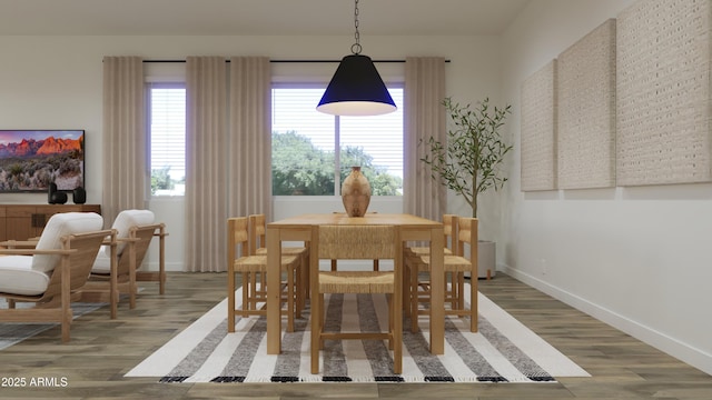 dining room featuring wood finished floors and baseboards
