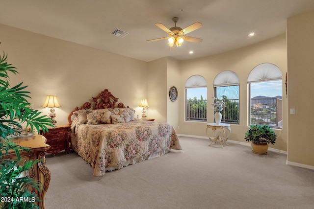 bedroom featuring carpet and ceiling fan