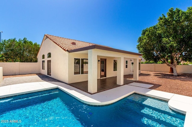 1710 S Aaron, Mesa, AZ 85209 - rear view of house featuring stucco siding, a patio, a fenced backyard, and a tiled roof