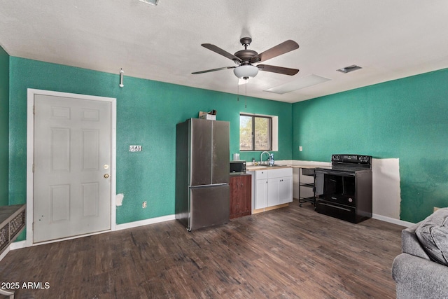 38222 N 19th Ave, Phoenix, AZ 85086 - kitchen with stainless steel appliances, a sink, dark wood-style flooring, ceiling fan, and white cabinets