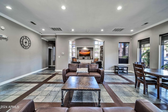 living room featuring ornamental molding