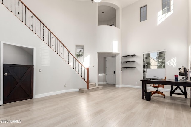 entrance foyer featuring a high ceiling and light hardwood / wood-style flooring