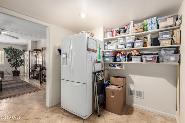 10330 W Thunderbird Blvd Unit C207, Sun City, AZ 85351 - kitchen with white fridge with ice dispenser, tile patterned flooring, a textured ceiling, and ceiling fan