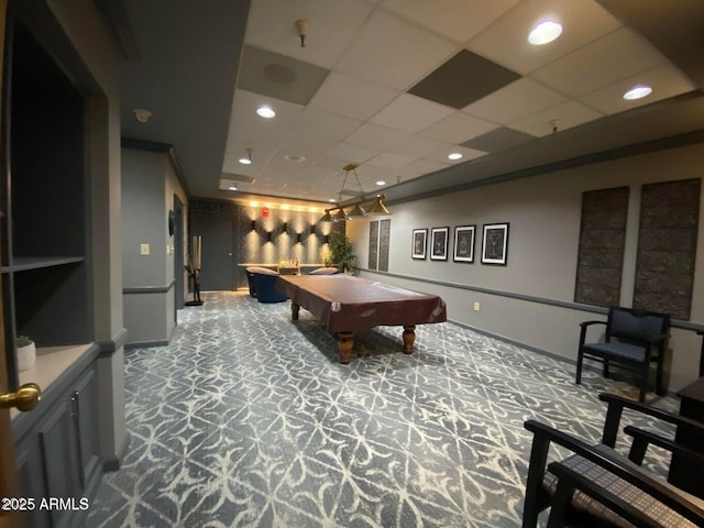 10330 W Thunderbird Blvd Unit C207, Sun City, AZ 85351 - game room featuring a drop ceiling, billiards, carpet floors, and recessed lighting