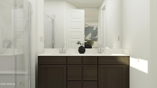 4963 S 233rd Dr, Buckeye, AZ 85326 - bathroom featuring double vanity and a marble finish shower