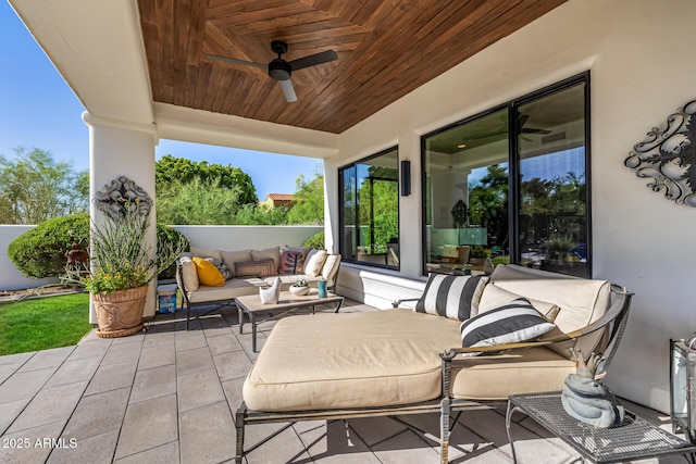 view of patio / terrace featuring outdoor lounge area and ceiling fan