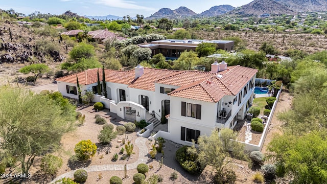 view from above of property featuring mountains