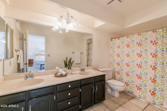 full bath featuring visible vents, toilet, tile patterned flooring, and a sink