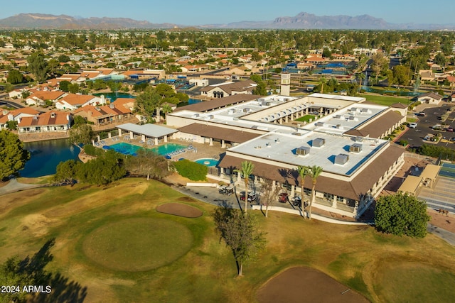 birds eye view of property featuring a mountain view and a residential view