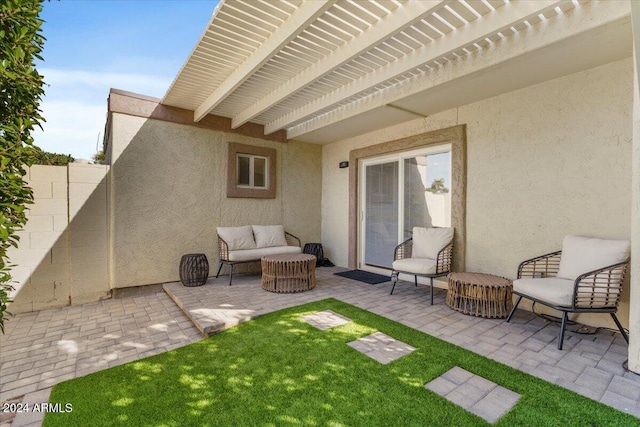 view of patio with a pergola and an outdoor hangout area