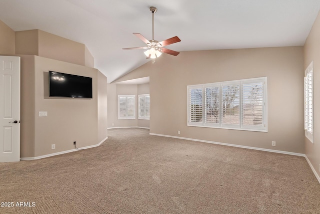 1211 E Desert Flower Ln, Phoenix, AZ 85048 - unfurnished living room with a ceiling fan, carpet floors, and vaulted ceiling