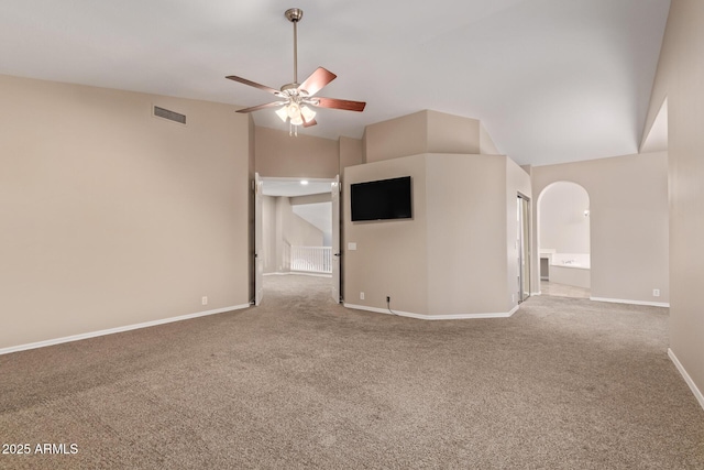1211 E Desert Flower Ln, Phoenix, AZ 85048 - empty room featuring vaulted ceiling, carpet floors, and ceiling fan