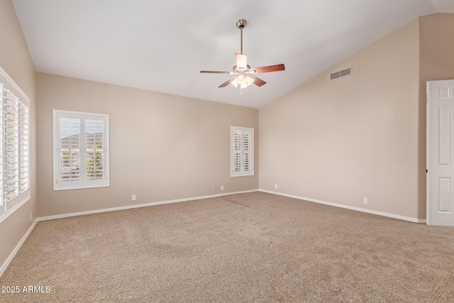 1211 E Desert Flower Ln, Phoenix, AZ 85048 - empty room featuring vaulted ceiling, a ceiling fan, and carpet floors