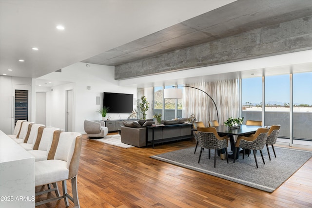 dining space featuring wood-type flooring