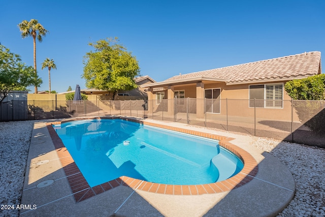 view of swimming pool featuring a patio area