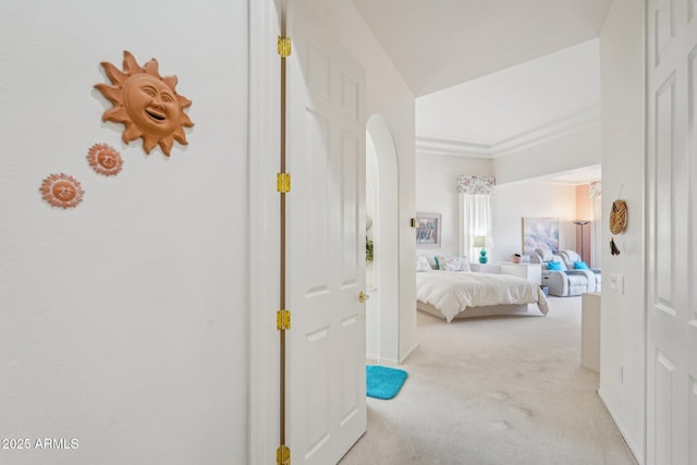 bedroom featuring light carpet