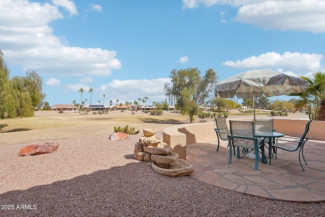 view of yard with outdoor dining area and a patio