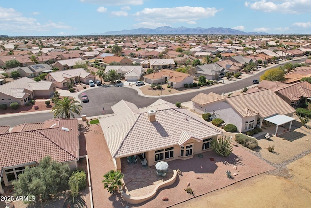 aerial view featuring a residential view and a mountain view