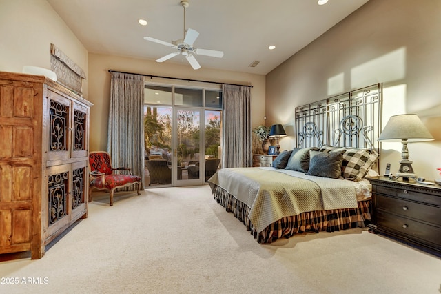 9534 E Monument Dr, Scottsdale, AZ 85262 - bedroom featuring access to outside, carpet, recessed lighting, and a ceiling fan