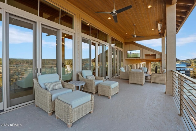 view of patio / terrace featuring a grill, a balcony, and ceiling fan