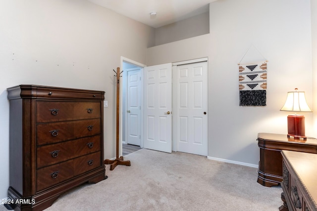 carpeted bedroom with a closet