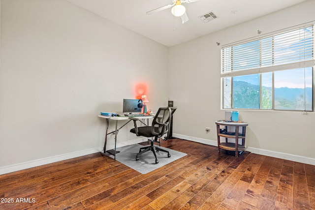 6245 W Maya Dr, Phoenix, AZ 85083 - office featuring a ceiling fan, hardwood / wood-style floors, and baseboards