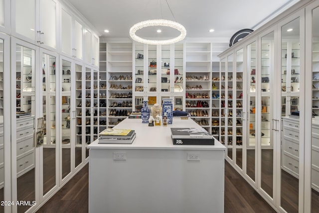 walk in closet featuring dark hardwood / wood-style flooring