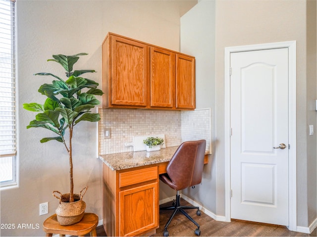 22986 S 208th St, Queen Creek, AZ 85142 - office featuring built in desk, dark wood-style flooring, and baseboards