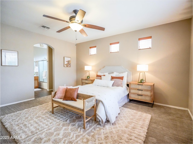 22986 S 208th St, Queen Creek, AZ 85142 - bedroom with arched walkways, baseboards, and a ceiling fan