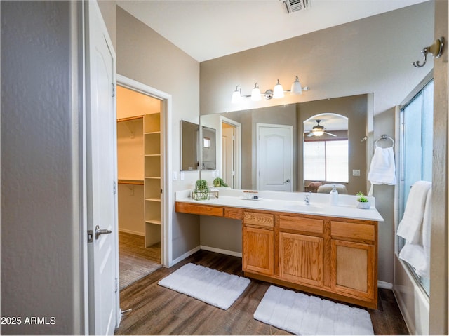 22986 S 208th St, Queen Creek, AZ 85142 - bathroom with ceiling fan, wood finished floors, and baseboards
