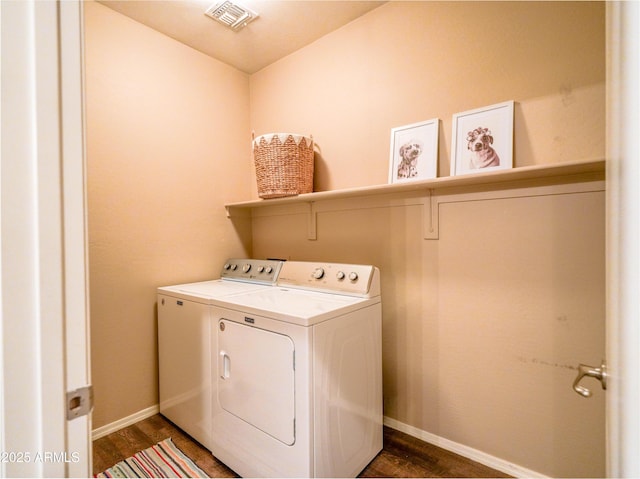 22986 S 208th St, Queen Creek, AZ 85142 - laundry room with independent washer and dryer, baseboards, and dark wood-style floors