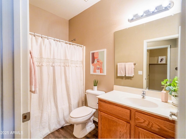 22986 S 208th St, Queen Creek, AZ 85142 - bathroom with toilet, vanity, wood finished floors, and a shower with shower curtain