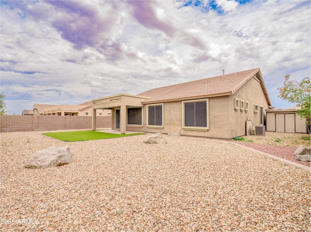 22986 S 208th St, Queen Creek, AZ 85142 - rear view of property with central AC, stucco siding, a patio, and a tile roof
