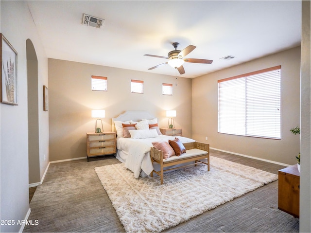 22986 S 208th St, Queen Creek, AZ 85142 - bedroom featuring baseboards, arched walkways, and ceiling fan