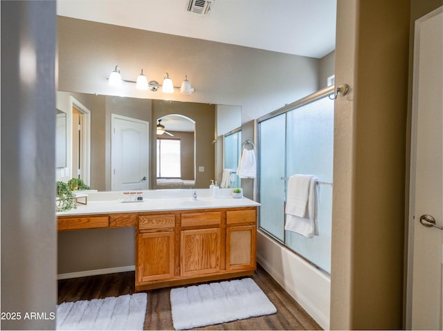 22986 S 208th St, Queen Creek, AZ 85142 - bathroom with wood finished floors, double vanity, and shower / bath combination with glass door