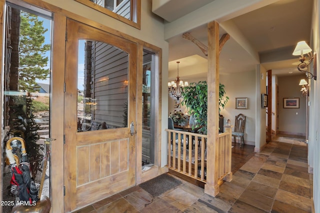 2800 E Morning Glory Cir, Payson, AZ 85541 - foyer entrance with a chandelier and stone finish flooring