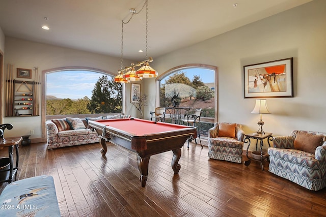 2800 E Morning Glory Cir, Payson, AZ 85541 - rec room with plenty of natural light, hardwood / wood-style flooring, recessed lighting, and pool table