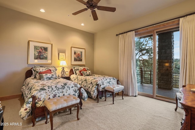 2800 E Morning Glory Cir, Payson, AZ 85541 - bedroom with carpet, access to exterior, recessed lighting, and a ceiling fan