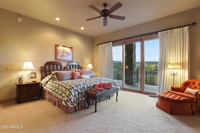 2800 E Morning Glory Cir, Payson, AZ 85541 - carpeted bedroom featuring access to exterior, recessed lighting, a ceiling fan, and baseboards
