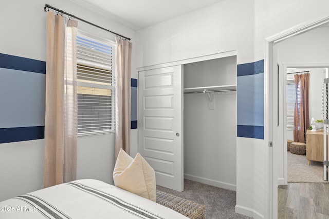 carpeted bedroom with a closet