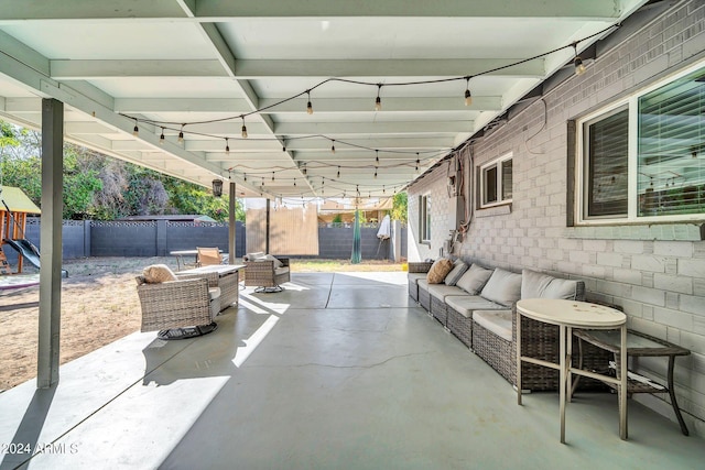 view of patio featuring an outdoor hangout area