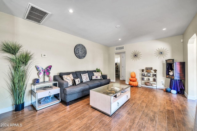 living room with hardwood / wood-style flooring