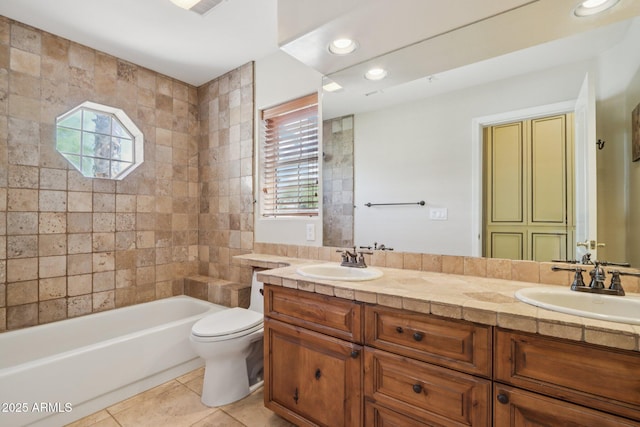 12183 E Mercer Ln, Scottsdale, AZ 85259 - full bath featuring double vanity, tile patterned flooring, toilet, bathtub / shower combination, and recessed lighting