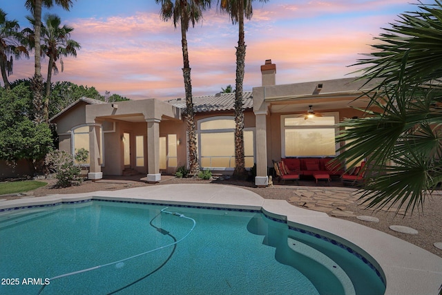 12183 E Mercer Ln, Scottsdale, AZ 85259 - swimming pool with an outdoor living space and a patio area