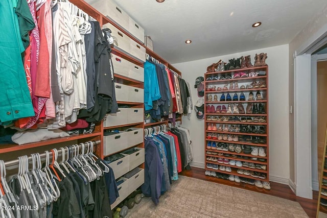 walk in closet with hardwood / wood-style flooring