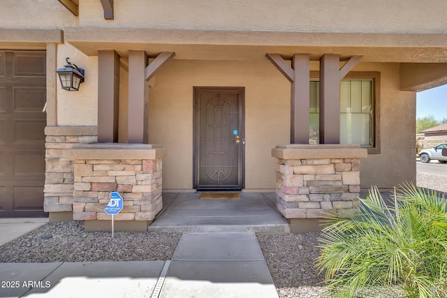 209 E Diamond Trl, San Tan Valley, AZ 85143 - doorway to property with stone siding and stucco siding