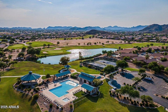 209 E Diamond Trl, San Tan Valley, AZ 85143 - drone / aerial view of a water and mountain view, a pool, and a golf course