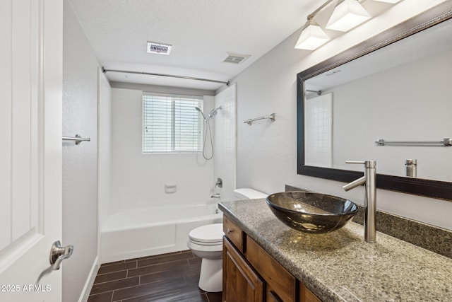 18548 E Parada Cir, Rio Verde, AZ 85263 - bathroom with visible vents, toilet, shower / bathing tub combination, wood finish floors, and vanity