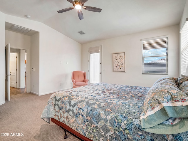 7648 S Thimble Peak, Gold Canyon, AZ 85118 - bedroom with vaulted ceiling, light colored carpet, baseboards, and a ceiling fan