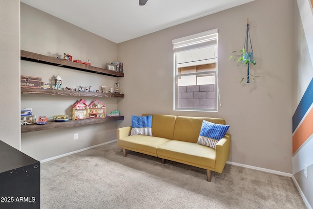 sitting room with baseboards and carpet floors